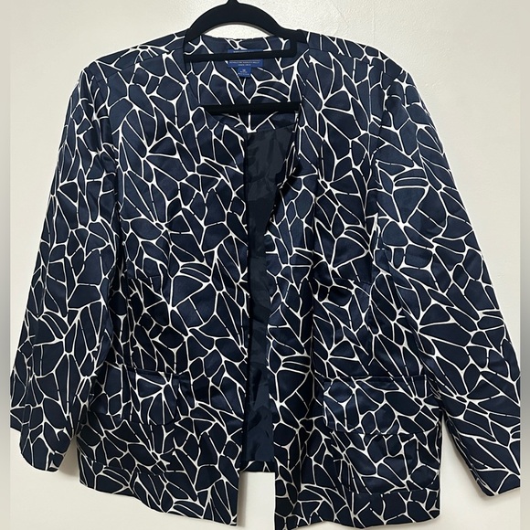 Pendleton Womens Blazer Silk Blend‎ Navy White Abstract Print Jacket 16 Petite - Picture 1 of 4